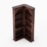 Meuble en bois de Java, style rustique antique, en teck massif, bar à vin d'angle, tiroirs en acier inoxydable, étagères multiples, rangement pour spiritueux