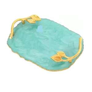 Modern Style <b>Black</b> Resin Inlay Wooden Serving <b>Tray</b> with Metal Handicraft Handles Customizable Design for Hotel & Home Use - Product Image 6