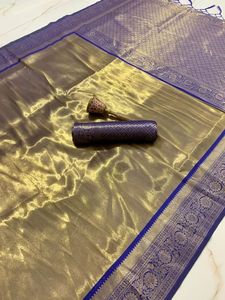 Tessuto di pura seta pesante sari tessitura originale in oro con lavoro di tessitura pesante camicetta da corsa bel colore