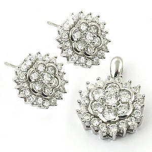 Parure de bijoux en diamant fleur, argent 925, sertissage pavé, boucles d'oreilles et pendentif classiques pour mariage, bijoux fins pour femme - Product Image 2