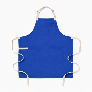 Classic Blue Cotton Bib <b>Apron</b> with Three Pockets Heavy Duty Reusable Machine Washable for Cleaning Daily Use - Product Image 1
