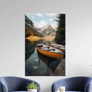 Tableau sur toile sur le thème du lac de montagne : Impression décorative bohème de photographie naturelle, TOILE ENVELOPPEE - Product Image 1