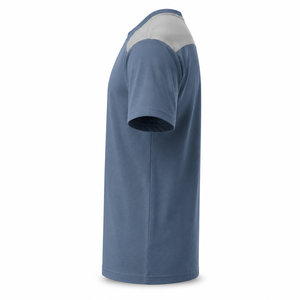 Custom Dusty Blue Cotton Crew Neck T Shirt with Grey Shoulder Panels Mens Short Sleeve Wholesale Apparel - Product Image 5
