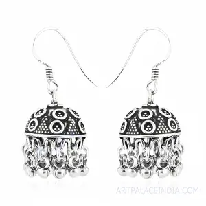 Boucles d'oreilles Jhumka en argent 925 de style indien pour collection de cadeaux pour femmes - Product Image 3