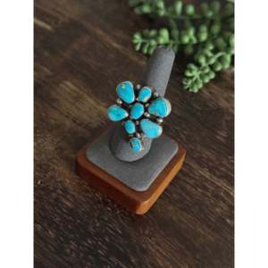 Travis Jim Blue Ridge Turquoise & Sterling Silver <b>Adjustable</b> Dragonfly Cluster <b>Ring</b> Gift with Inlay Settings - Product Image 3