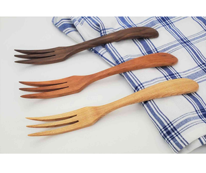 Handmade Wooden Fork and Spoon Set of Solid Wood Children's Spoon and Fork Tableware - Product Image 6