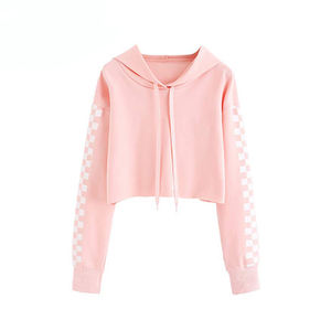 Fleece personalizado en blanco de las mujeres gota hombro recortado Sudadera con capucha Crop Top Sudadera con capucha de alta calidad más tamaño sudaderas con capucha de las mujeres - Product Image 3