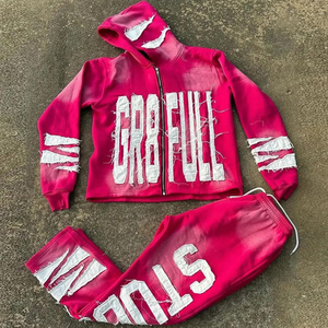 Conjunto Deportivo de 2 Piezas para Hombre, Talla Grande, Invierno, con Capucha, Apliques de Pedrería, Bordado y Diseño Patchwork - Product Image 4