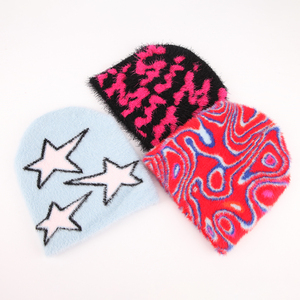 Moda personalizada All Over Jacquard Beanie con logotipo personalizado de punto cálido invierno Mohair Beanie sombreros - Product Image 5