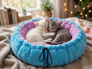 Amistar CozyNest Premium Round <b>Cat</b> Bed XL – Luxury Blue Faux Fur with Pink Plush Interior, 102cm - Product Image 5
