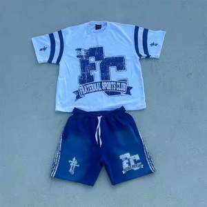 2025 Summer Trendy Acid Wash 2pcs High Selling Set Custom Logo Printed Breathable Comfortable Eco-Friendly Wholesale <b>Short</b> Set - Product Image 5