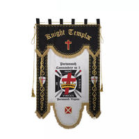Drapeaux et bannières maçonniques personnalisés Kivotech avec logo brodé à la main, en coton léger, bordure en ruban bleu, dessus rouge