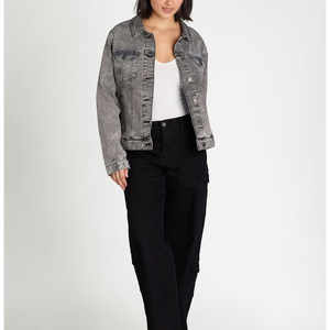 แจ็กเก็ตสั้นของผู้หญิงแจ็คเก็ตยีนส์สีฟ้าล้วนแจ็คเก็ตยีนส์มีสไตล์ลำลองมีกระเป๋าแบนออกแบบได้ตามต้องการ - Product Image 6