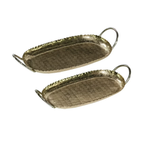 Plateau de service artisanal en métal avec poignées, en aluminium nickelé, écologique, durable, design moderne, pour mariage et Diwali