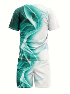 Camiseta deportiva de cuello redondo de alta calidad 2024 para hombre, conjunto de pantalones cortos con cordón largo, ropa informal de talla grande para gimnasio, ajuste holgado estampado - Product Image 5