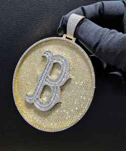 Custom Letter B Circle Pendant in <b>Gold</b> Finish Fully Iced VVS Moissanite Hip Hop Jewelry - Product Image 4