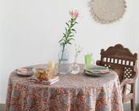 Nappe ronde florale Couverture de table imprimée en blocs indiens Nappe en coton de 90 pouces Table ronde Jaipur Table Boho en lin