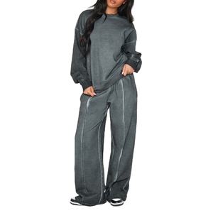 ชุดเซ็ตเสื้อสเวตเชิ้ตและกางเกงจ็อกเกอร์ทรงหลวมสไตล์สตรีทแวร์ลำลองสำหรับผู้ชายปี 2026 พร้อมโลโก้สั่งทำพิเศษ ล้างสีแบบแอซิดวอช ขายส่ง ชุดออกกำลังกายขนาดใหญ่พิเศษ - Product Image 2