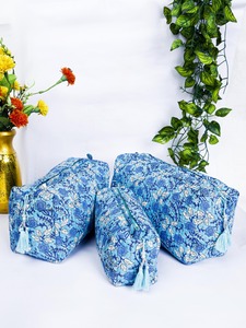 Juego de bolsas de algodón puro azul ligero hecho a mano, ecológico, estilo Vintage, duradero, resistente al agua, almacenamiento de maquillaje - Product Image 2