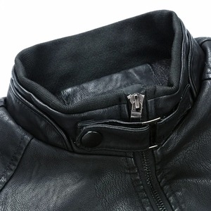 Nouveau décontracté moto coupe-vent fermeture éclair col montant Faux cuir veste hommes mince haute qualité mode hommes manteau Streetwear - Product Image 2
