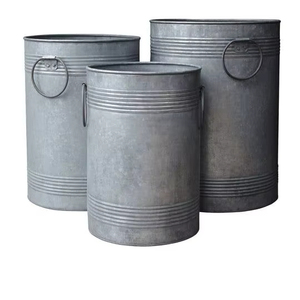 ชุดกล่องเก็บของโลหะชุบสังกะสี 3 ใบ ทรงกลมสไตล์เรโทร สำหรับใช้ในบ้าน สวน ปลูกต้นไม้ ซักผ้า ของใช้ทั่วไป ตกแต่งบ้าน นำเข้าจากอินเดีย - Product Image 1