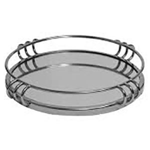 Bandejas para servir con espejo de cristal circular para decoración minimalista del hogar con asas decorativas de acabado dorado - Product Image 4