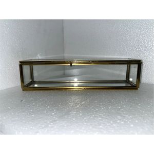 Boîte en verre rectangulaire longue de style nordique avec cadre en laiton doré, vitrine transparente pour rouleaux et œuvres d'art, organisateur de rangement de bureau - Product Image 4