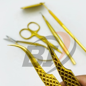 Pinzas de extensión de pestañas con empuñadura de diamante de acero inoxidable chapado en oro de 24K Herramientas de elevación de pestañas con logotipo personalizado con punta puntiaguda - Product Image 2