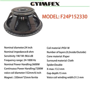 Altavoz de audio profesional de 3600 vatios RMS con woofer de ferrita de 24 pulgadas, imán de 6 pulgadas y bobina de voz de 24 pulgadas para gabinete de subwoofer DJ. - Product Image 5