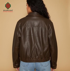 Chaqueta Bomber Extra Grande para Hombre, Color Marrón, Abrigo de Cuero Informal y Acogedor, Ropa de Calle Vintage, Servicio OEM, Cierre de Cremallera, Diseño Sólido - Product Image 4