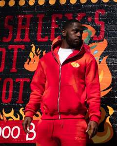 Ensemble de survêtement deux pièces vintage surdimensionné avec capuche Applique personnalisée broderie Logo lavage à l'acide survêtement respirant Streetwear pour - Product Image 1