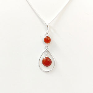 925 Sterling Silver Natural Carnelian Pendant Elegant Double Stone <b>Floating</b> Teardrop <b>Frame</b> Design Fine Jewelry - Product Image 1