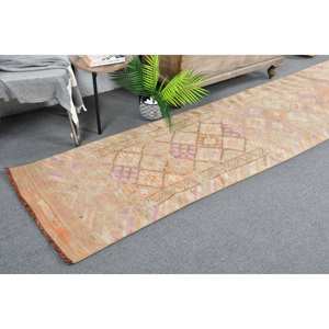 Tapis turc vintage 24ft X 11.4ft tapis en laine tissée plate beige et orange avec support en latex pour les décorations de salon - Product Image 1