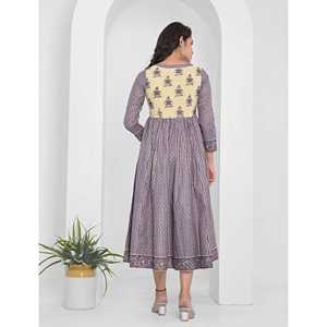 Vestido Anarkali largo de algodón con estampado de bloques azul marino, producto de ropa americana - Product Image 6