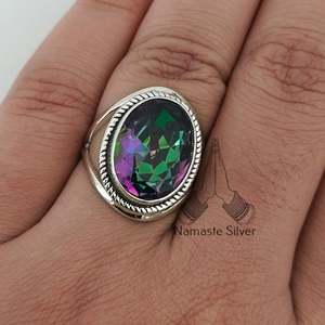 Mystic Topaz Oval Handmade Statement Women's <b>Ring</b> <b>Dainty</b> Sterling Silver Gemstone Jewelry for Birthday Anniversary Christmas - Product Image 6