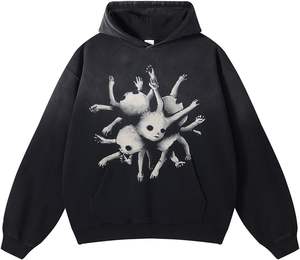 Nuevo personalizado 2025 Hombres Sudadera con capucha Algodón Mezclado Sun Fade Baggy Style Trendy Oversized Rhinestone Distressed Winter Fleece Hoodie - Product Image 1