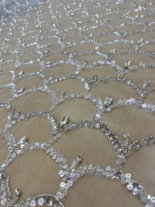 2023 nueva tela de cristal hecha a mano boda encaje con cuentas blanco cielo azul tul malla lentejuelas venta al por mayor accesorios de ropa - Product Image 5