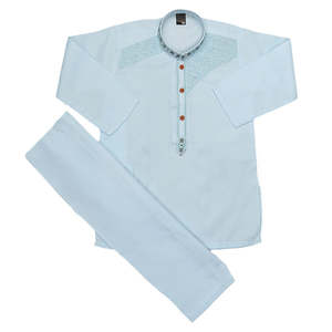 Costume Kurta Shalwar brodé pour garçons - Cyan - Product Image 5