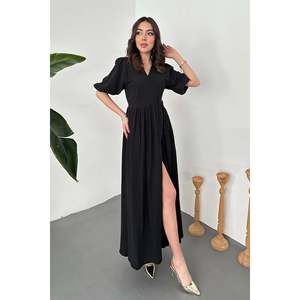 Robe longue en mousseline noire - Noir - Product Image 1