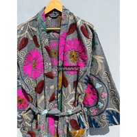 Venta al por mayor Uzbek Floral bordado Suzani tela Kimono indio algodón Albornoz Resort Wear ropa de dormir bata de invierno para mujeres Batas