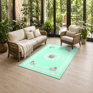 Tapis de salon en chenille imprimé numériquement, lavable en machine, antidérapant, vert sauge, style moderne et vintage, modèle LXDP-1019, vente en gros - Product Image 6