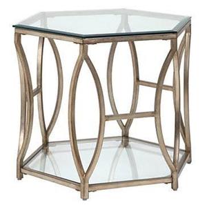 Muebles de dormitorio Mesa de centro de metal decorativa Mesa de centro grabada a mano Mesa de centro grande de forma hexagonal con tapa de vidrio - Product Image 1