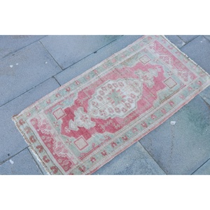 Tapis turc vintage, petit tapis de 1,7 x 3,4 pieds, tapis patchwork rouge et vert - Product Image 3