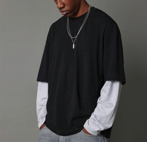 T-shirts pour hommes en coton 100% de haute qualité, à manches longues, à double couche, amples, respirants, lavés à l'ancienne, col montant, vente en gros personnalisée - Product Image 5