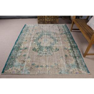 พรมตุรกีขนาด 5.5x7.2 ฟุต สีน้ำเงินเขียว ลายอิคัต ทำจากขนสัตว์ - Product Image 1