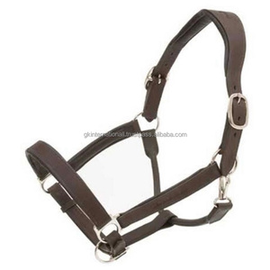 Nouveau design de licou de cheval en cuir véritable marron avec raccords nickelés et bouton pression - Product Image 5