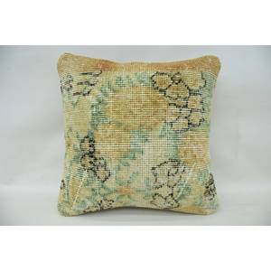 Beige Wool <b>Patchwork</b> Kantha Pillow 16x16 Inch Luxury Decorative Cushion with Floral Embroidered Woven Design Vintage <b>Bedding</b> - Product Image 1