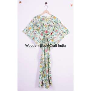 Bohemian Cotton Robe 100% Cotton <b>Kaftan</b> Indian Cotton <b>Dress</b> Summer Wear <b>Kaftan</b> Night Wear <b>Womens</b> <b>Kaftan</b> For Gift - Product Image 1