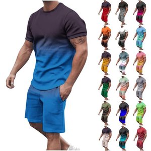 Tracksuitscu hommes ensembles courts outfits2 pièce été survêtement dégradé couleur décontracté athlétique survêtement avec poches - Product Image 1