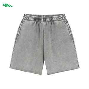 Pantalones cortos ácidos lavados de peso pesado personalizados para hombre, algodón/poliéster, ropa informal desgastada Vintage sólida, para correr, cintura alta - Product Image 2